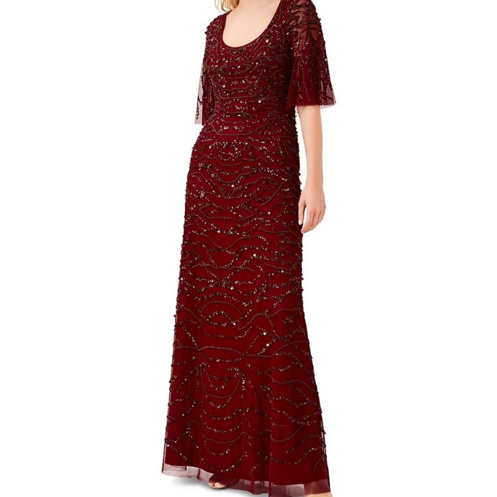 Aidan Mattox NEW Wine Short Sleeve Beaded Gown